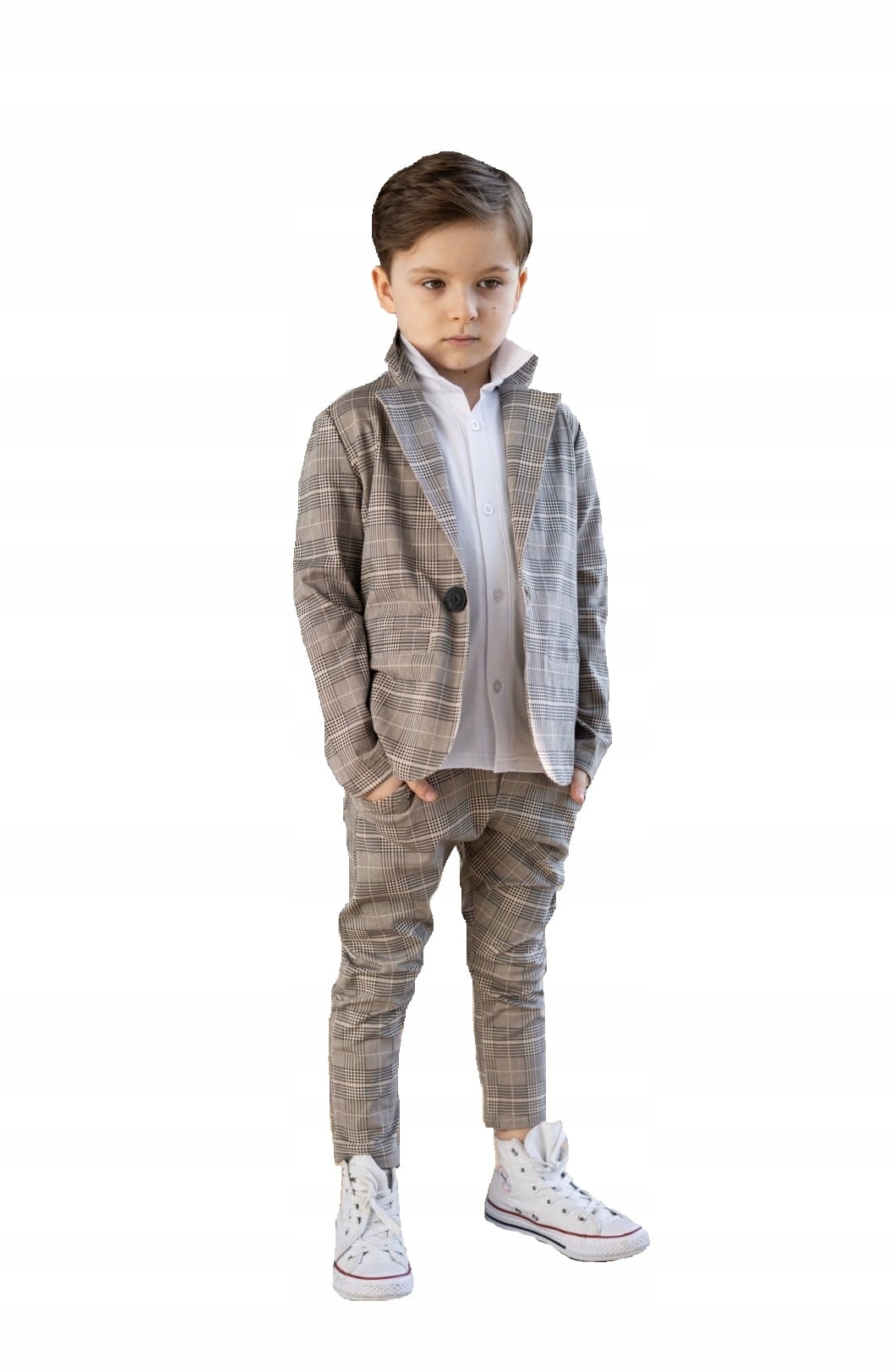 

Marynarka w kratę beżowa All For Kids 140/146