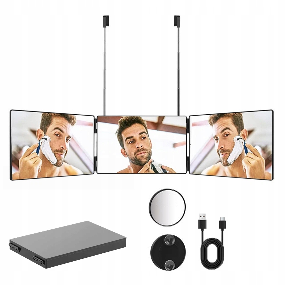Skládací Led Zrcátko Trojstranné Trojité Zrcadlo 360 Stupňů