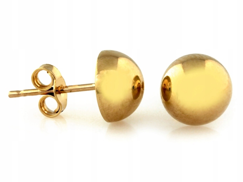 Náušnice zlaté 585 14kt lesklé polokoule na tyči elegantní jako dárek