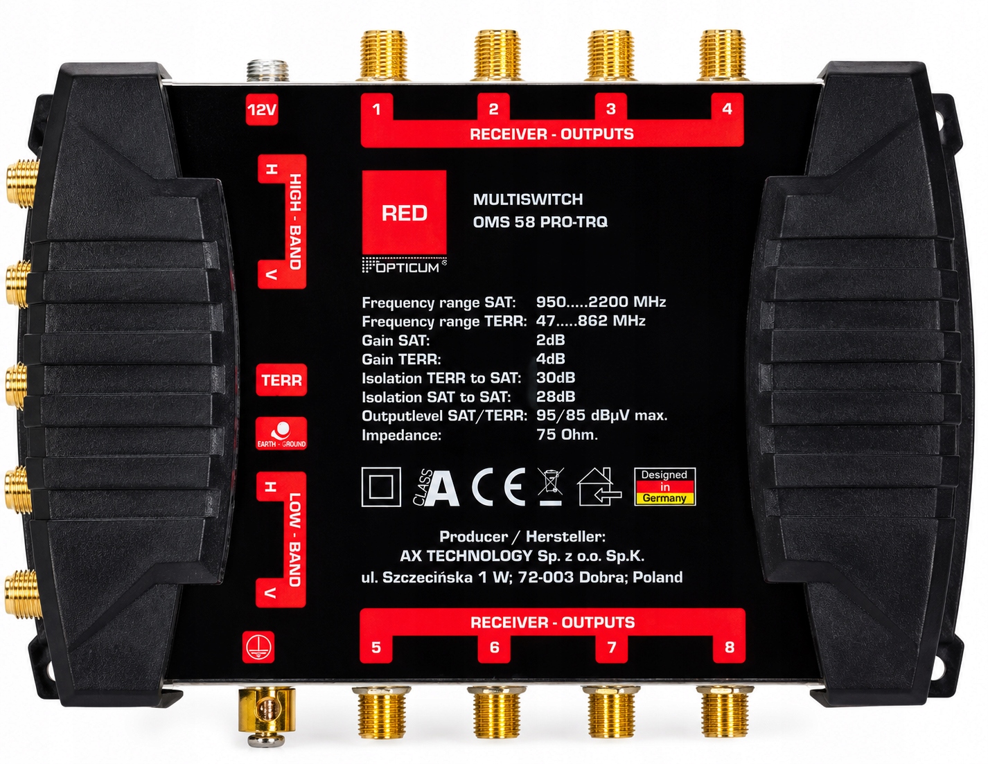 Multiprepínač 5/8 Opticum Oms Pro-trq Nastaviteľný DVB-S2 DVB-T2 8 Sat výstup