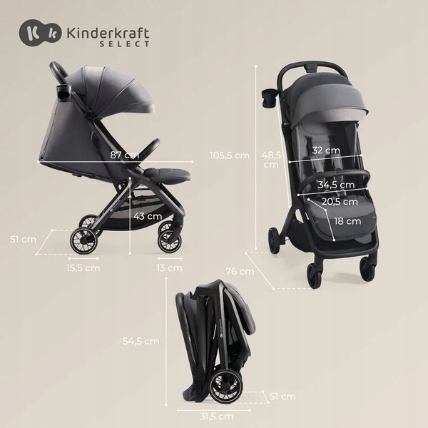 WÓZEK SPACEROWY KINDERKRAFT NUBI2 do 22kg GREEN Liczba kół 4