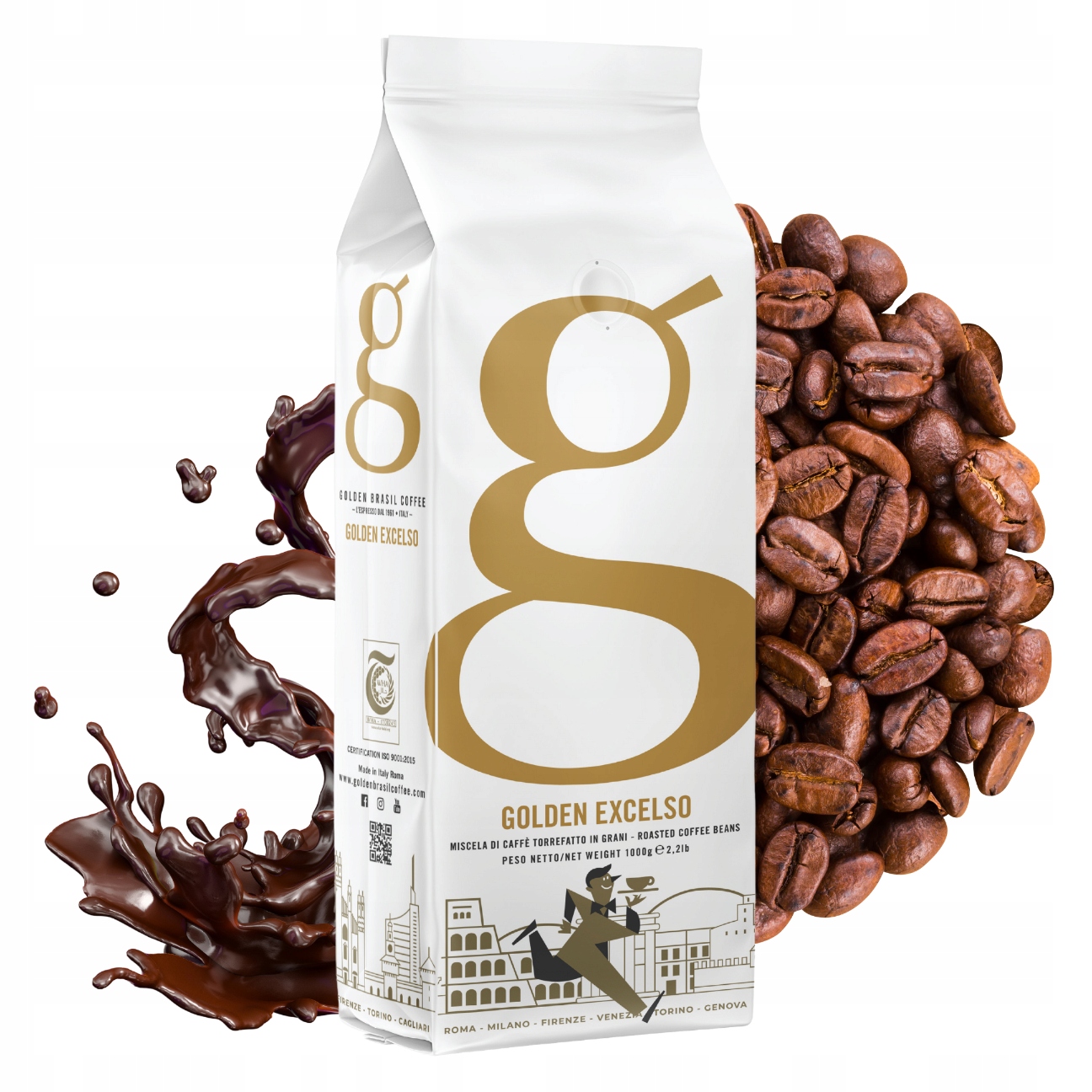 Levně Káva zrnková Golden Brasil Golden Excelso 1 kg aromatická, intenzivní, bio