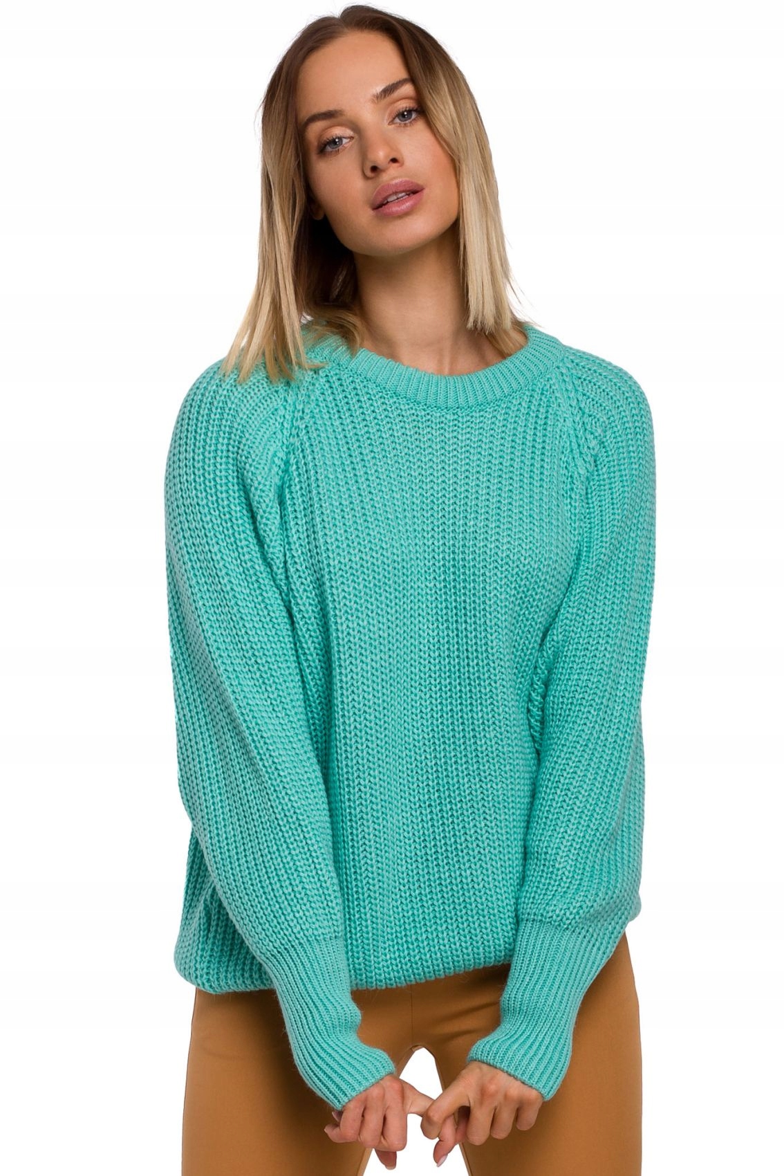 

M537 Sweter prążek pod szyję - seledynowy S/m