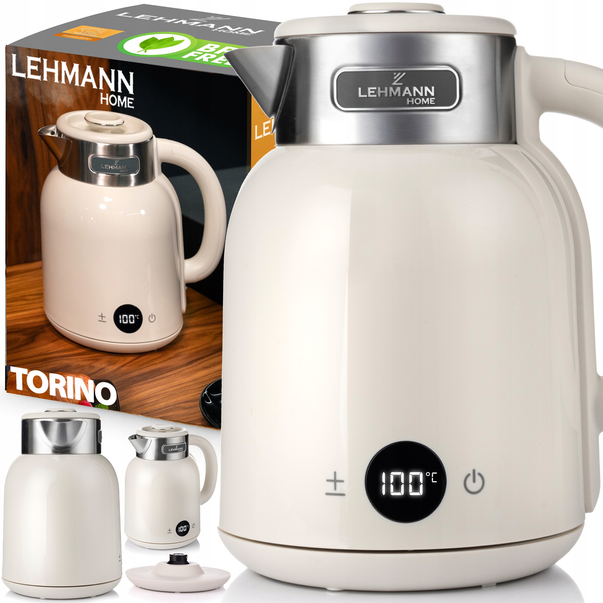 Czajnik Elektryczny Bezprzewodowy Stalowy Retro Dźwięk Beżowy 2200W 1,5L