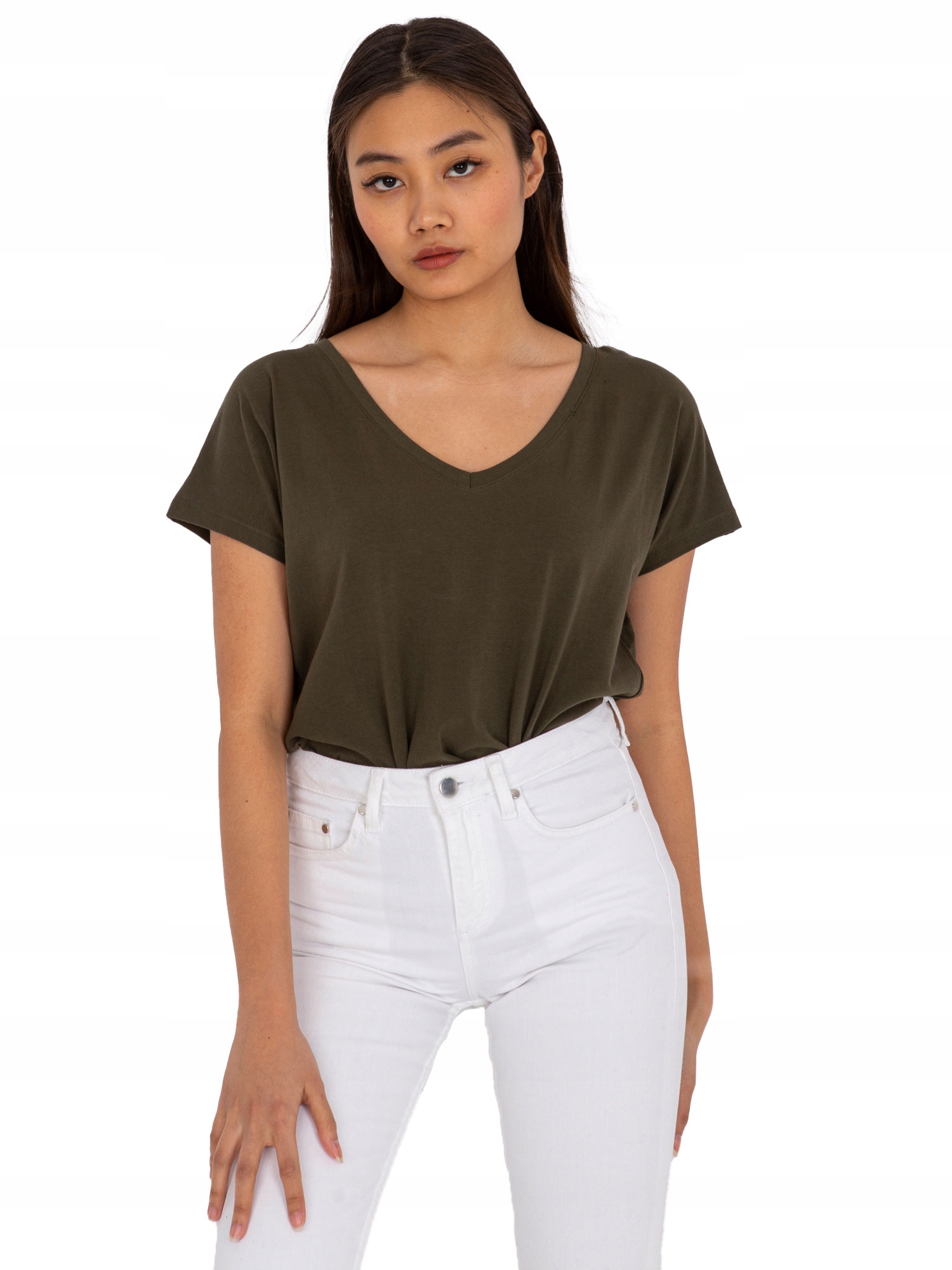 

T-shirt Damski Koszulka Bawełniana V-neck Serek