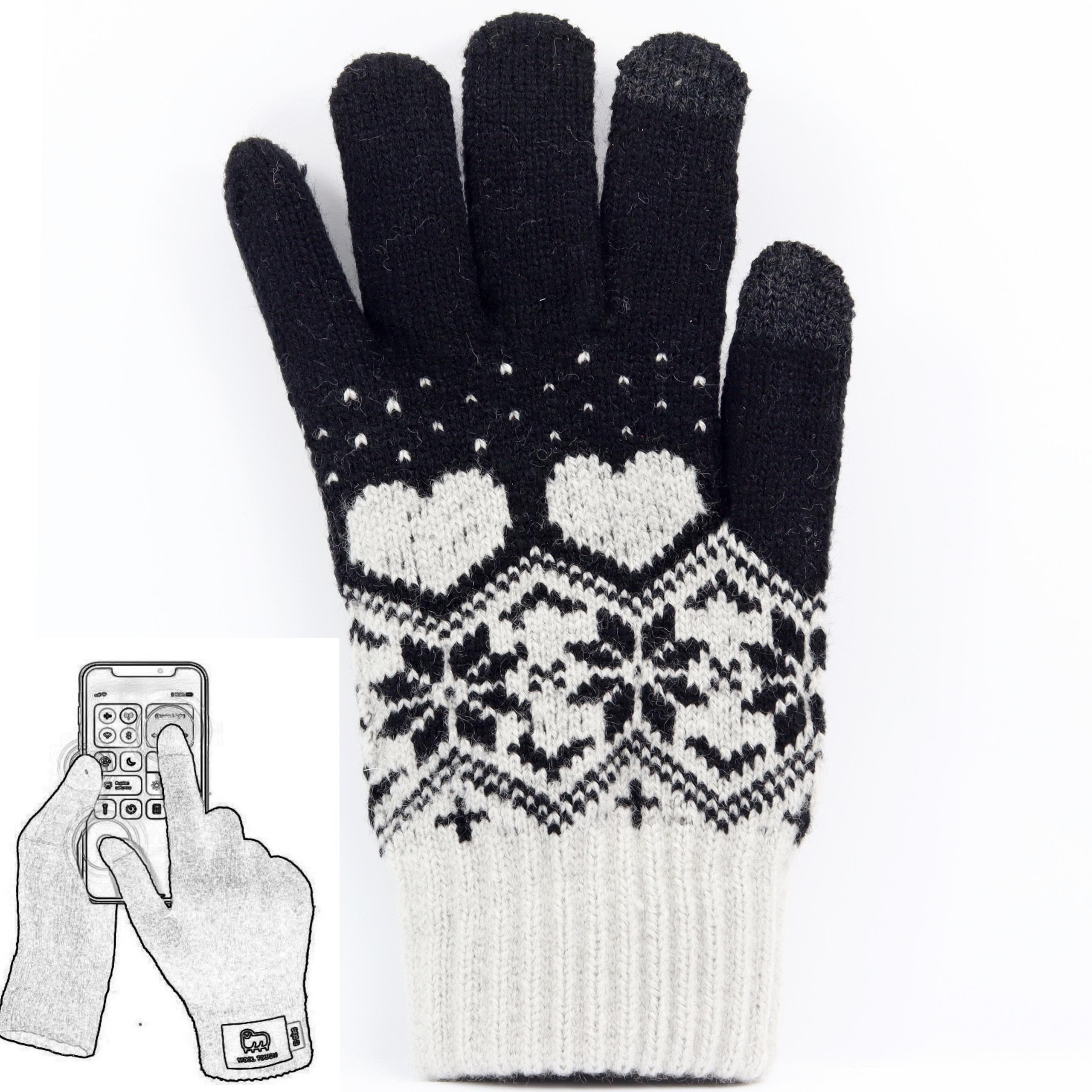10-15 lat DO SMARTFONÓW Rękawiczki Dotykowe 18 cm Czarne Żakardowe 153 b