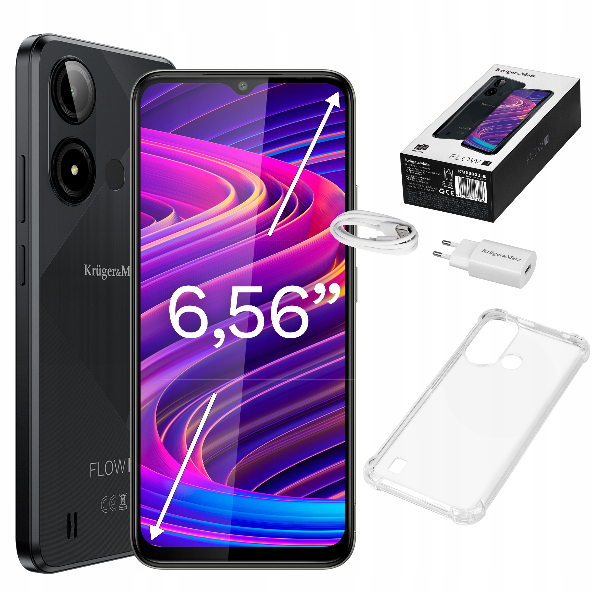 Smartfón Kruger&Matz Flow 11 6,56" 4/64GB DualSIM 4000mAh Lte čierny puzdro