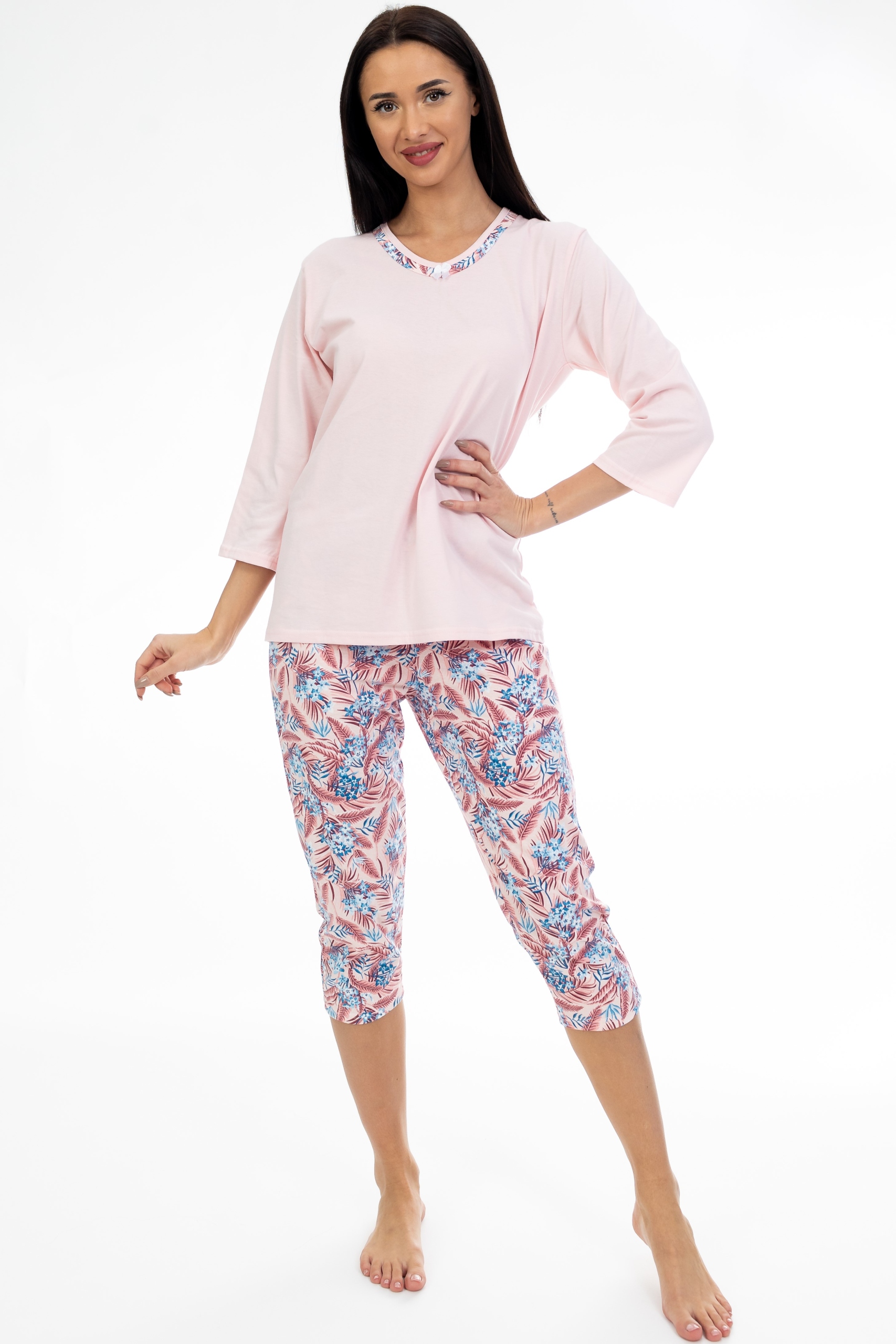 Dámské Pyžamo Kuba 3/4 Rukáv Světle Růžová XXL