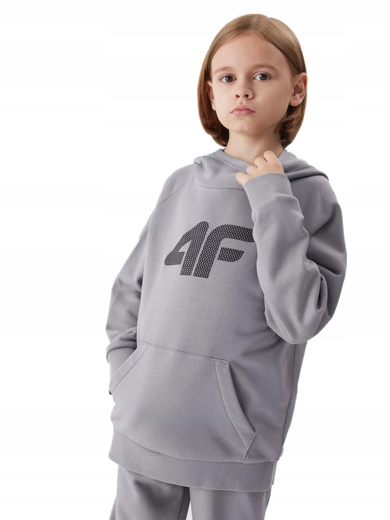 4F Bluza Chłopieca Dresowa Typu Kangurek z Kapturem 4FJAW23TSWSM626-34S Jas