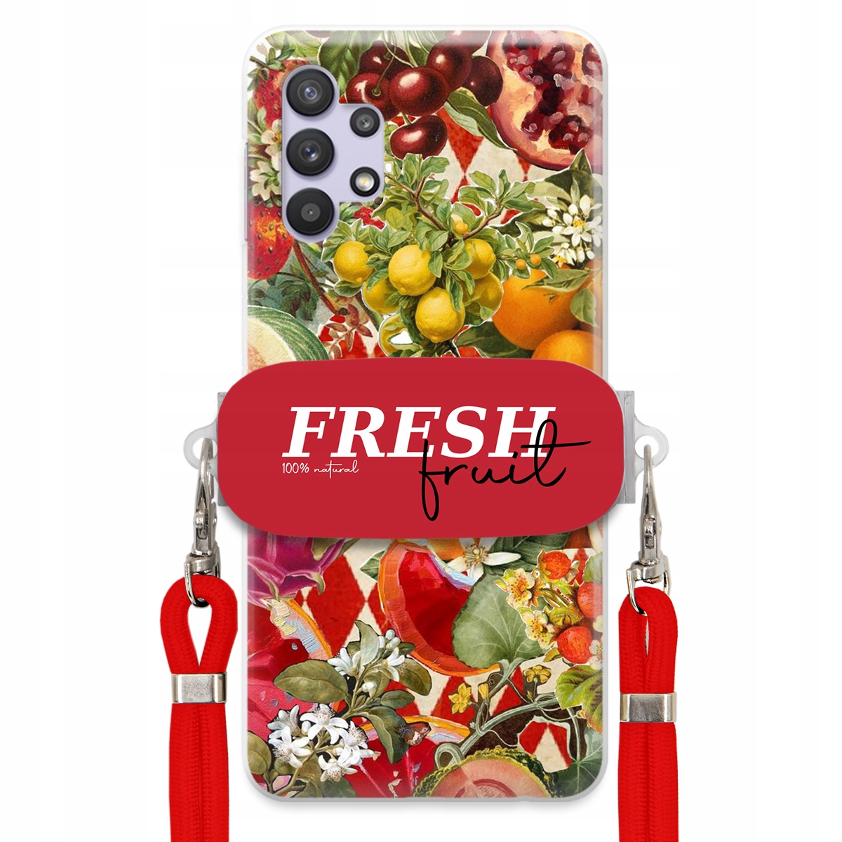 Puzdro pre Samsung A32 4G Červené Crossbody vodítko držiak Fresh Fruit Ovocie