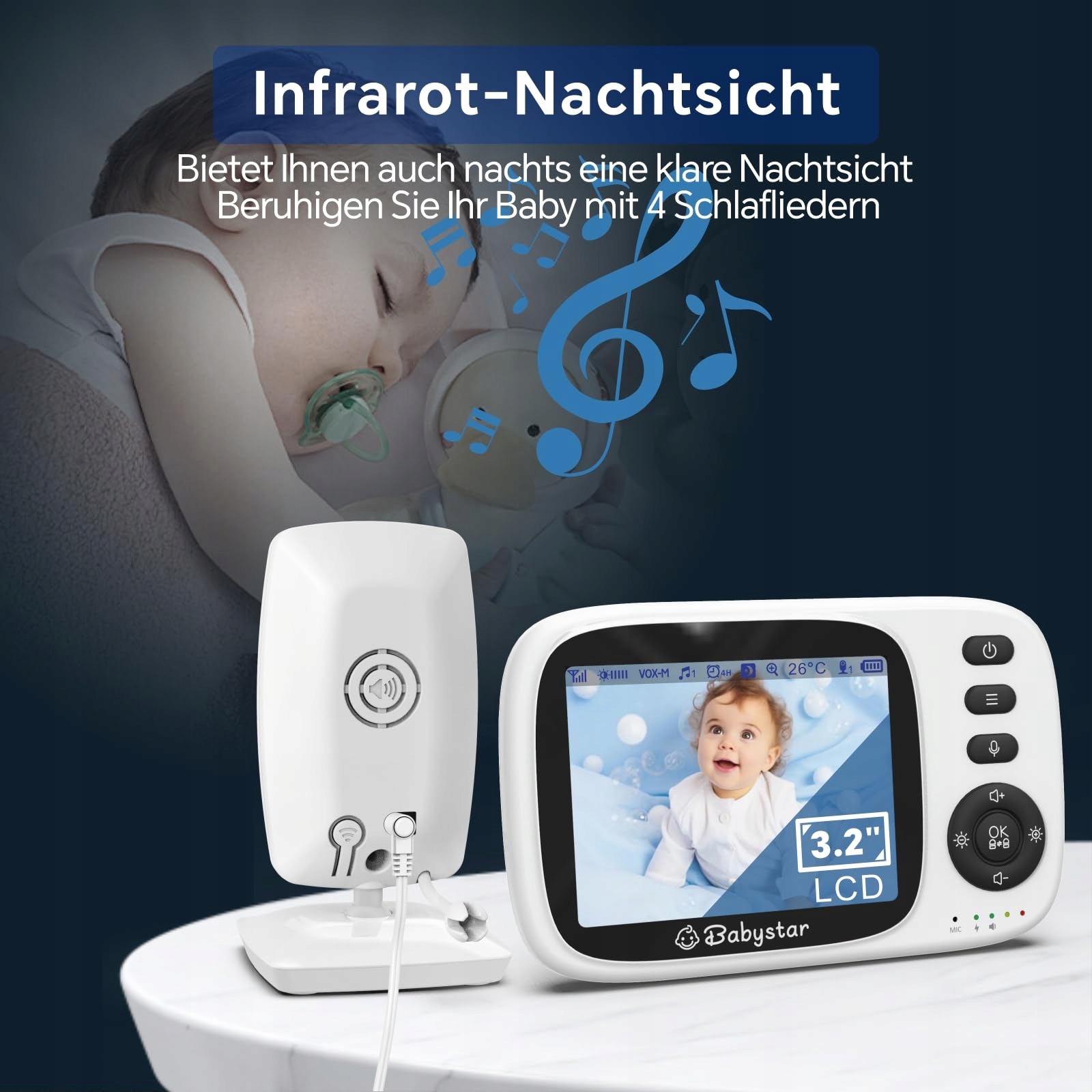 BABYSTAR Elektroniczna Niania Kamera 3.2" Nocny Tryb Audio VOX 2100mAh — miniatura 4