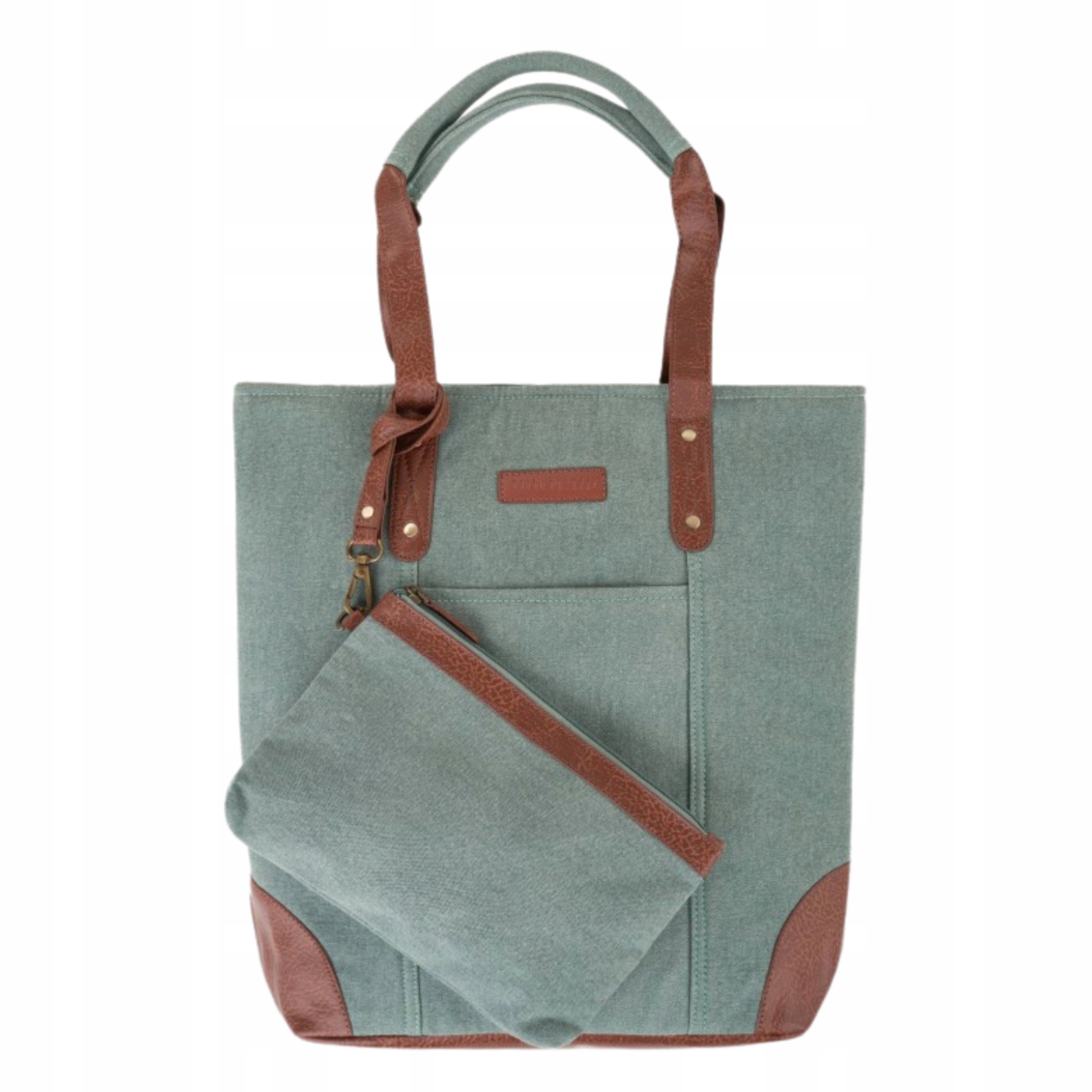 Dámská nákupní taška s kapsou Veganská kůže Canvas Paolo Peruzzi Zelená