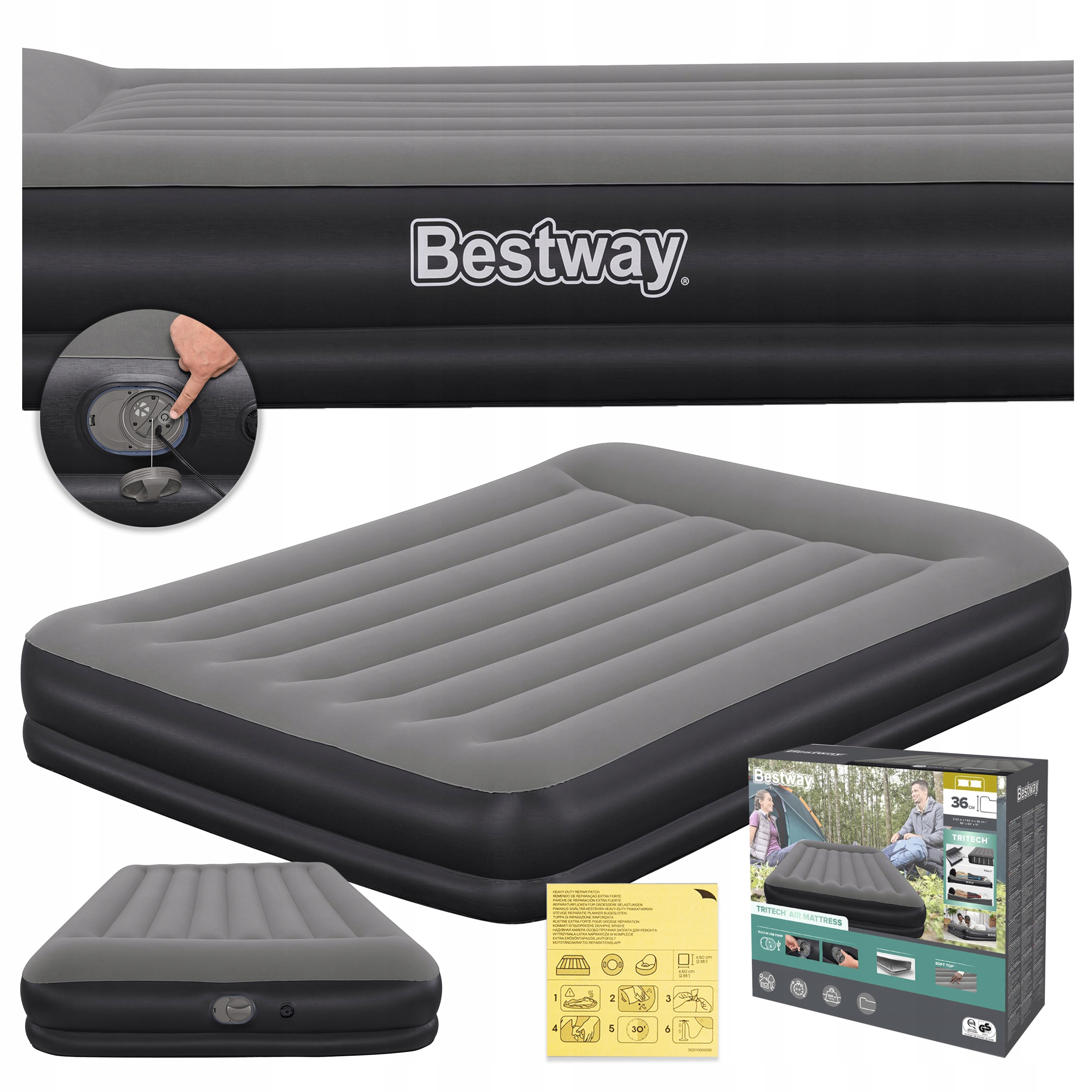 Matrace 203x152x36CM Velurová Vestavěná Usb Pumpa Bestway 671BU