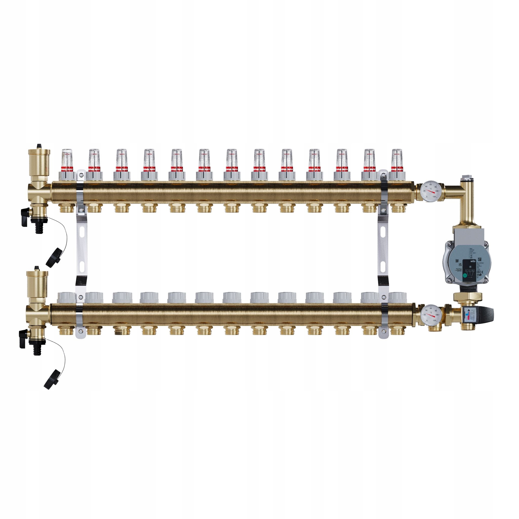 Rozdělovač pro podlahové topení 13 mosazných sekcí Čerpadlo Wilo