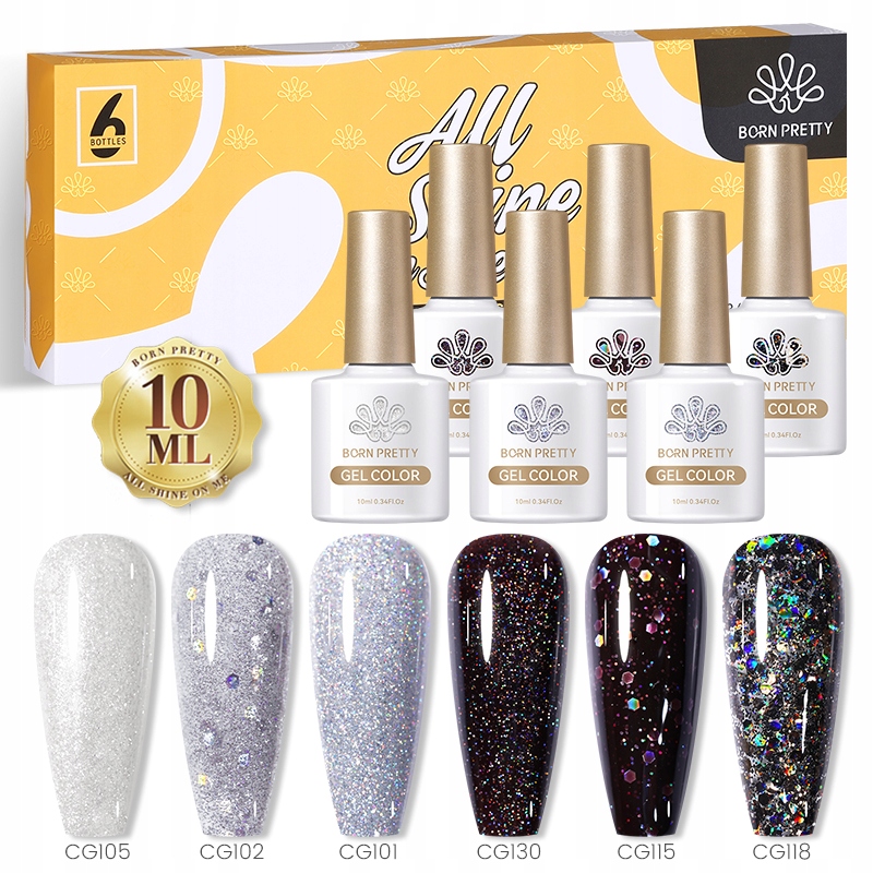 BORN PRETTY - ZESTAW Lakierów UV/LED - 6szt 10ml - SET 16