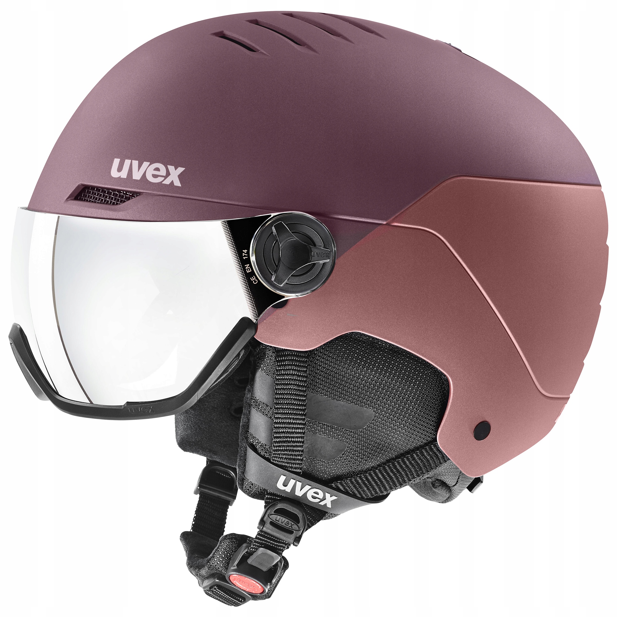 Lyžařská helma Uvex Wanted Visor 54-58 cm, ostružinově-antická růžová