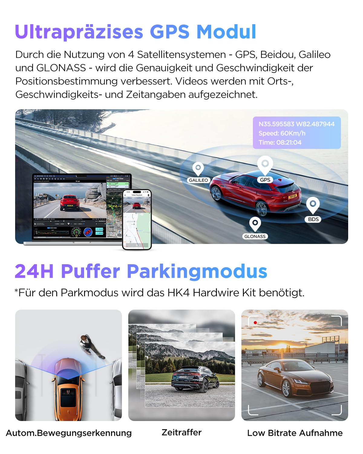 VIOFO A229 Pro 4K 2K Dual Kamera Samochodowa GPS WiFi Nocne Widzenie — miniatura 6