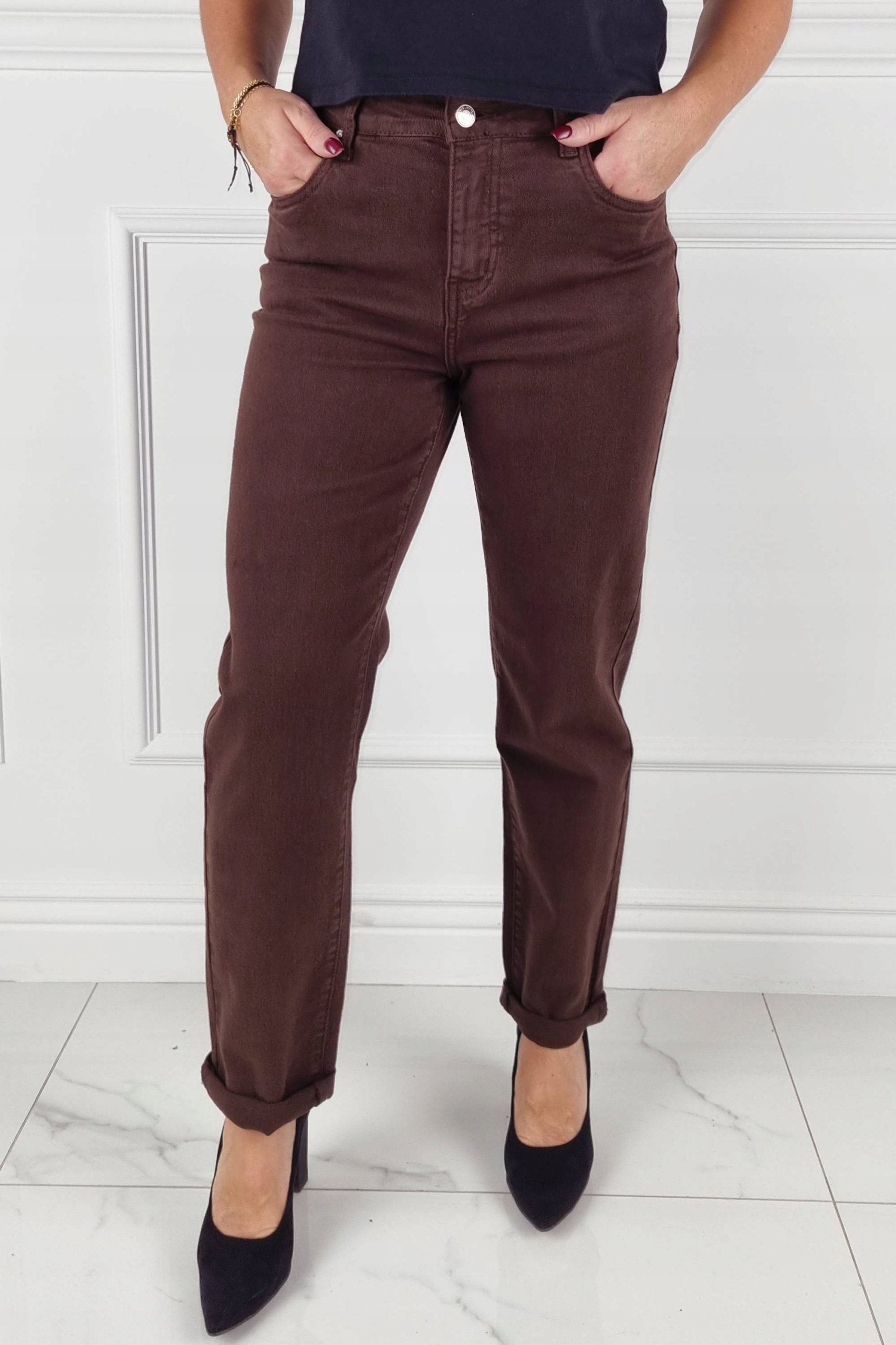 Dámské Džíny S Vysokým Pasem, Mom Fit, Hnědé Čokoládové, Velikost 44/XL