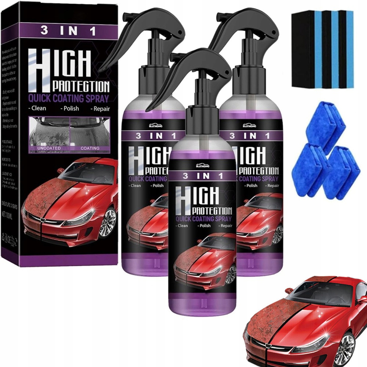 3X Quick Detailer Powłoka Hydrofobowa do Lakieru Nabłyszczacz Ochrona Auta