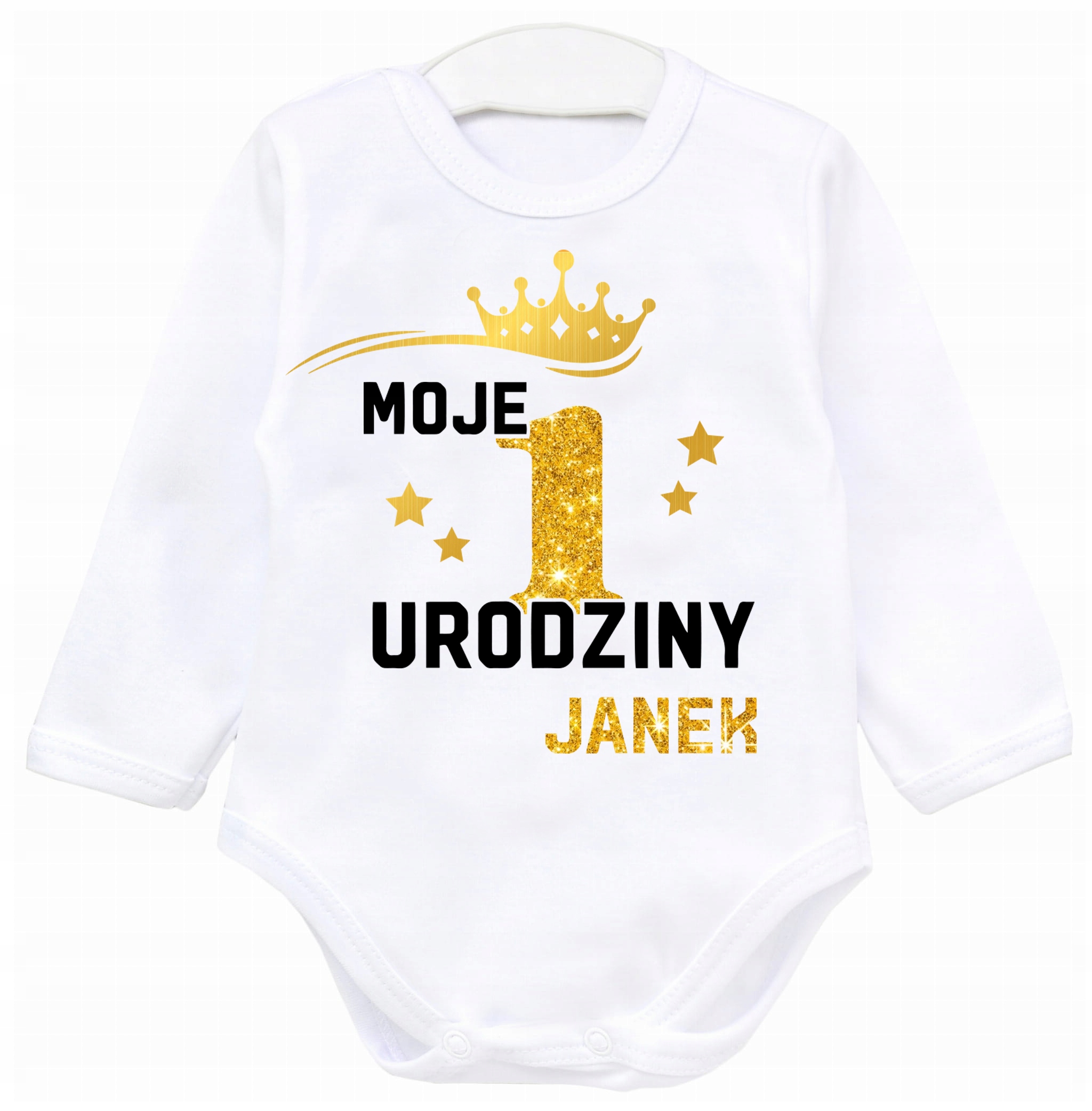 

Body dł rękaw Moje 1 Urodziny Brokat Imię r.86