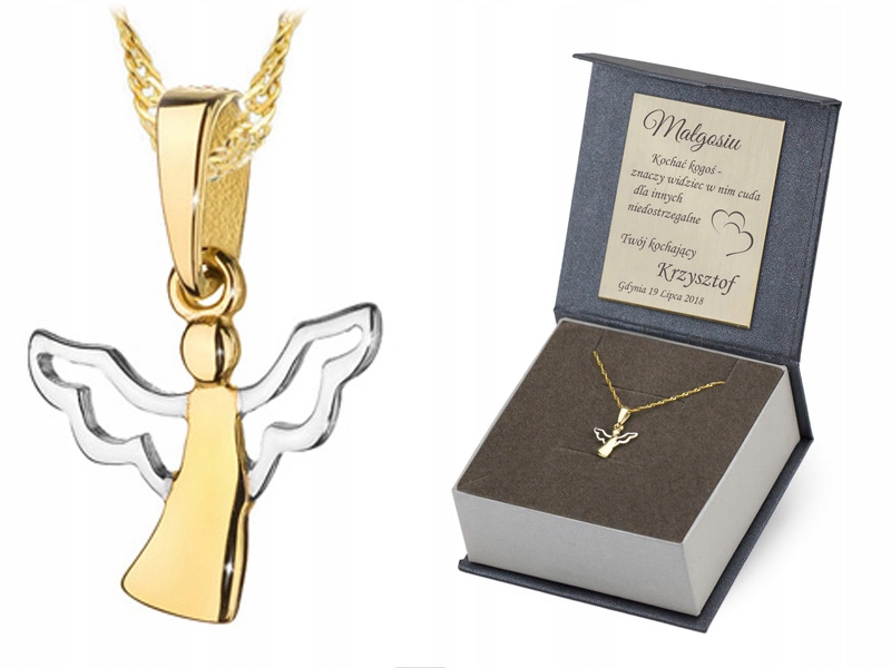 Złoty Medalik Anioł Łańcuszek Chrzest Komunia 333