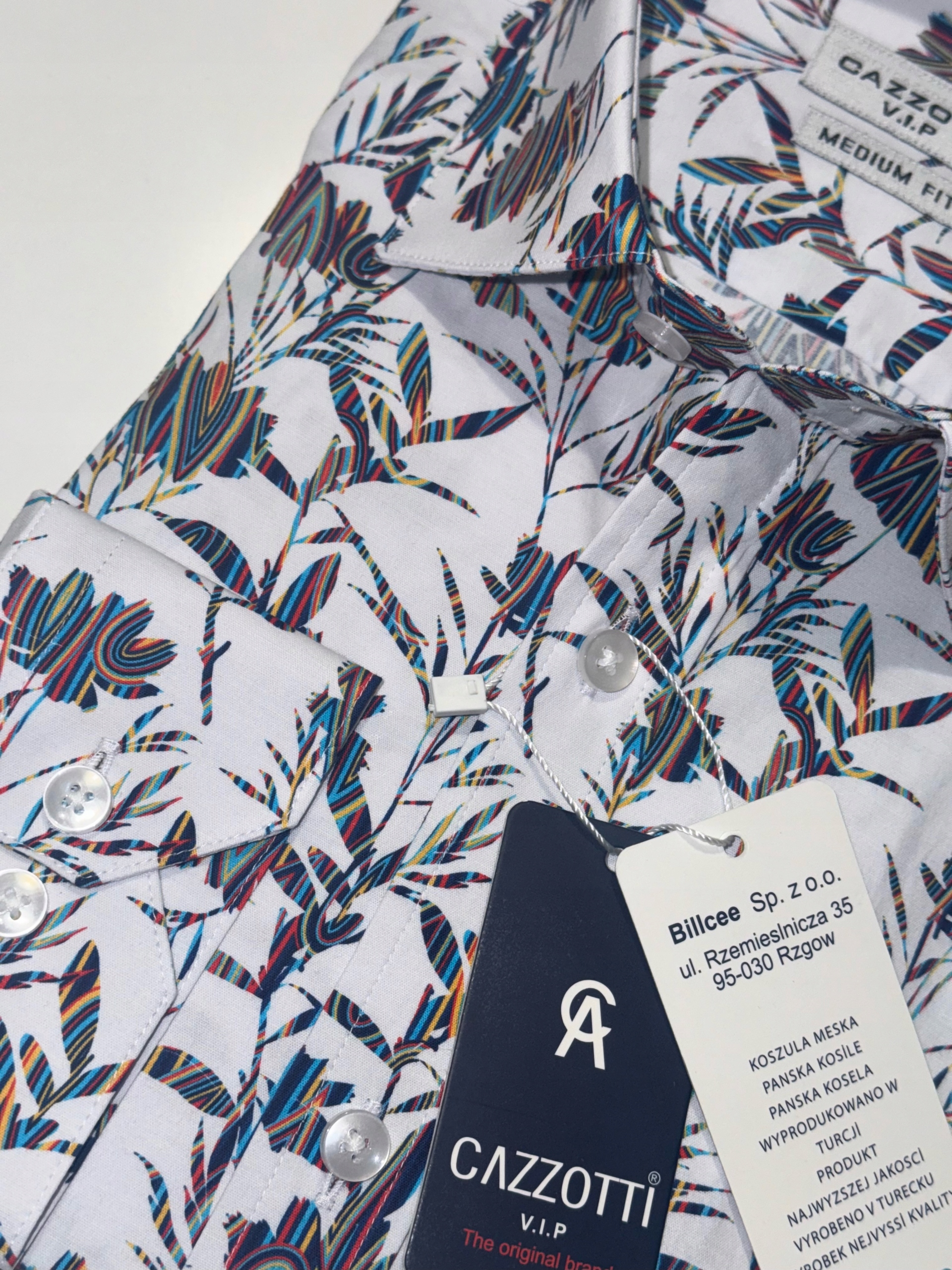 Cazzotti pánská košile vzor Bílá Květy dlouhý rukáv slim fit M 39/40 33C