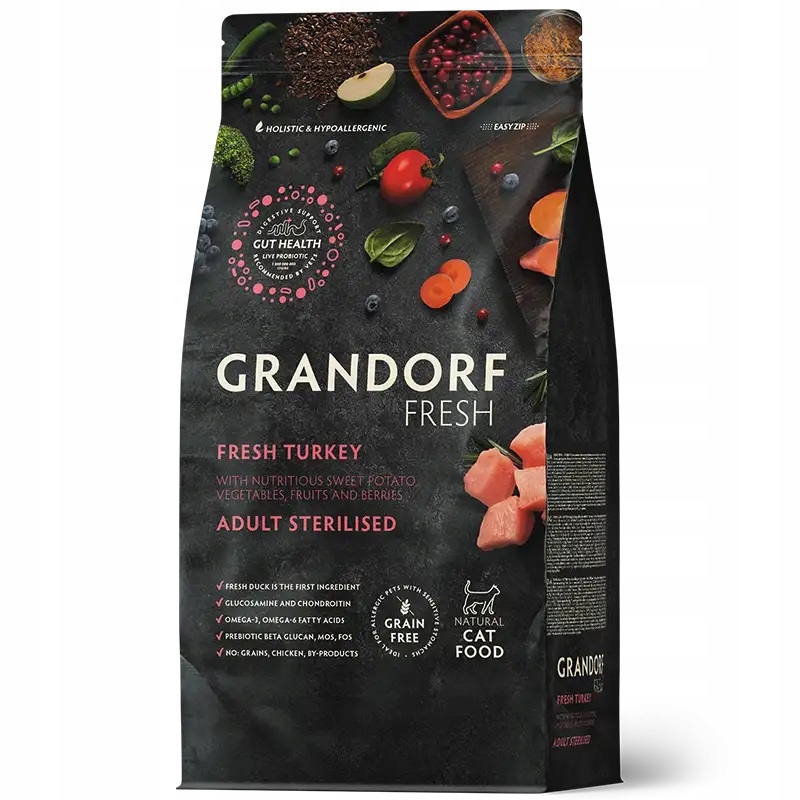 Grandorf Fresh Turkey Adult Sterilised Indyk Bataty Karma Dla Kotów 2kg