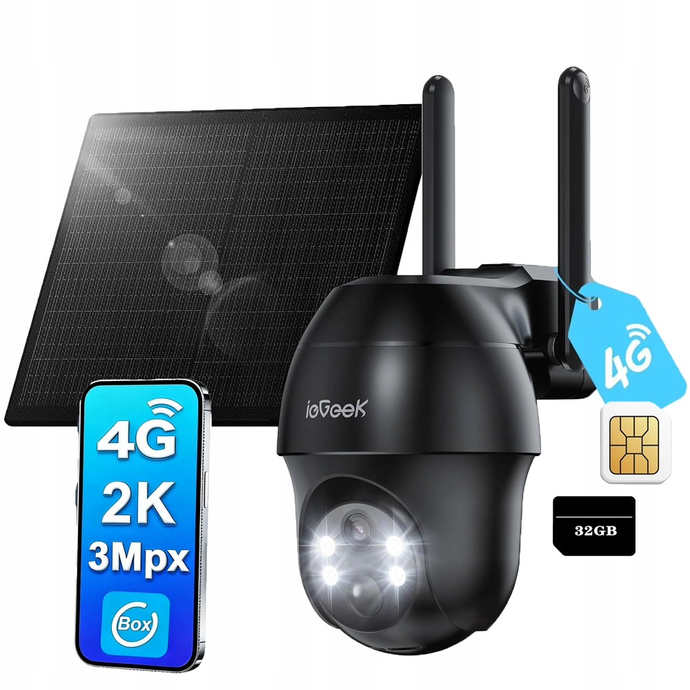 venkovní kamera 3MP 4G Lte Otočný domácí Ptz monitor s Sim kartou Z 32GB