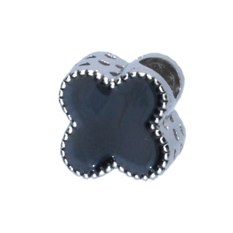Stříbrný přívěsek bead 925 – marocká čtyřlístek s černým zdobením