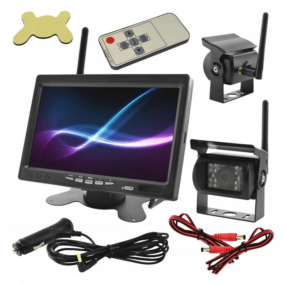 Monitor samochodowy 7cali 2x KAMERA BEZPRZEWODOWA cofanie parkowanie 12-24V
