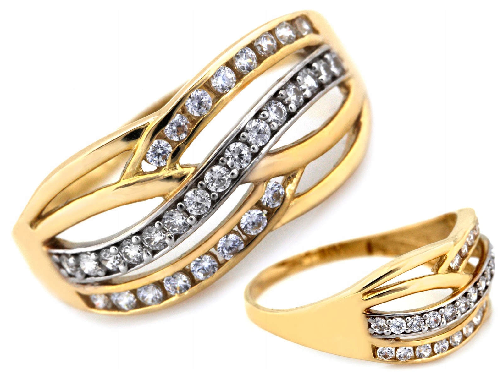 Prstýnek Crossover se zirkony 585 14k 4.24g ze žlutého a bílého zlata