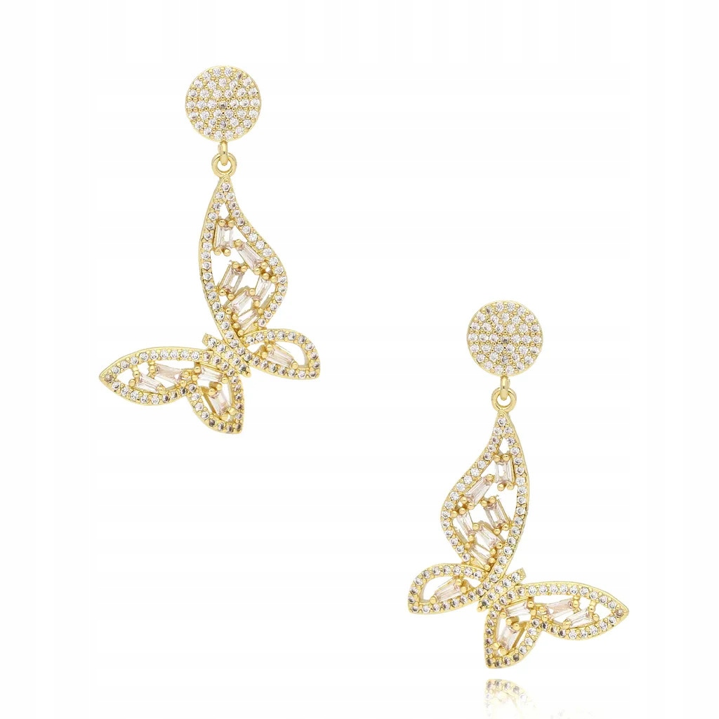 Náušnice By Dziubeka zlaté skleněné křišťály motýl
