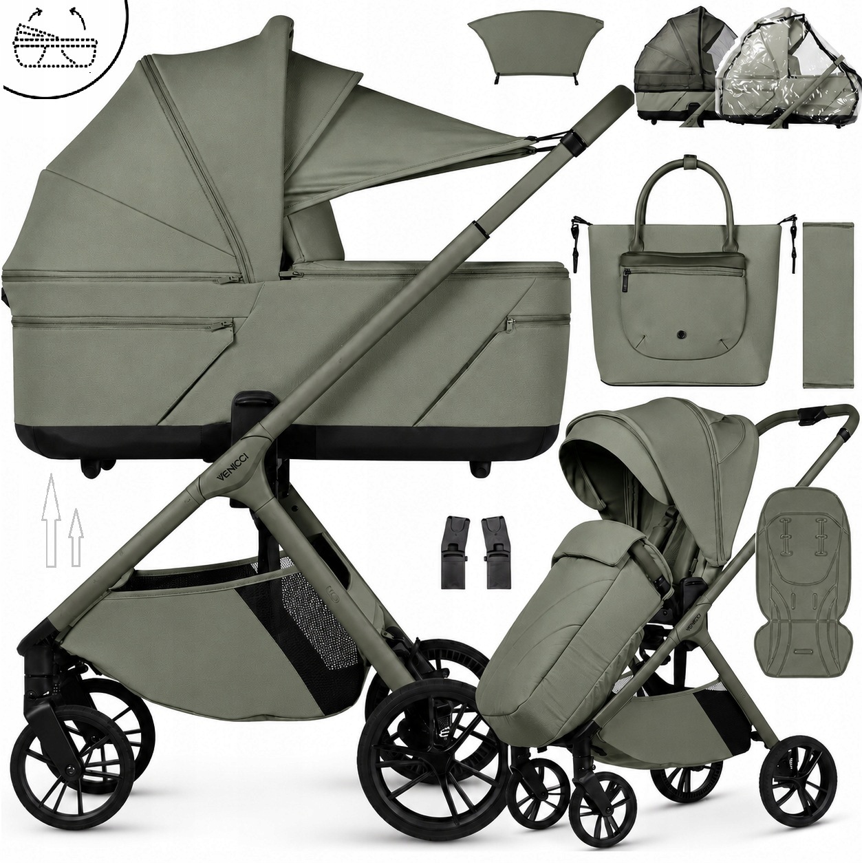 Venicci wózek 2w1 Tila Skład Gondola Fold Torba&P&W&Okr&Fo&adap Olive green
