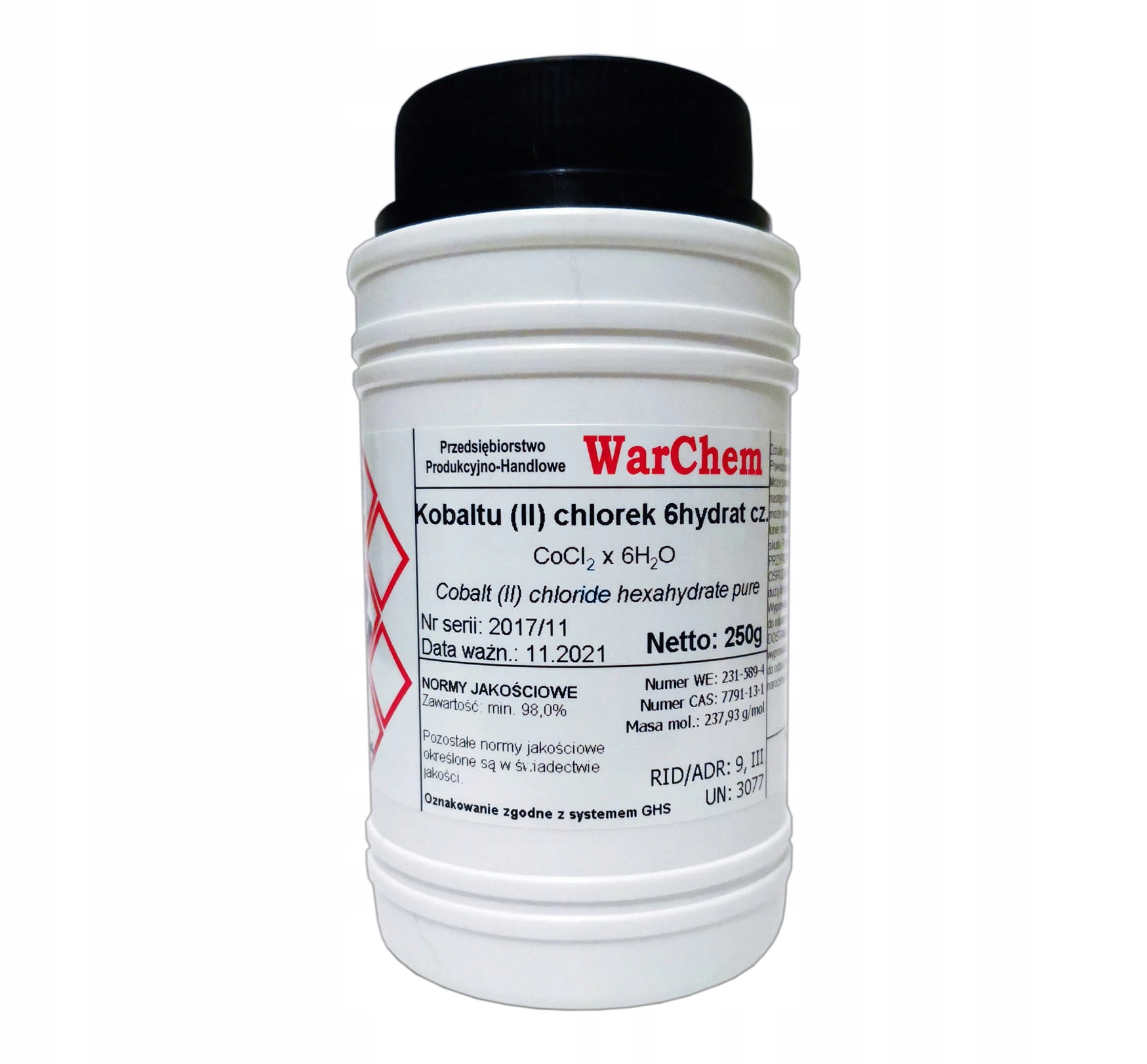 

Chlorek Kobaltu (II) 6hydrat czysty 250g