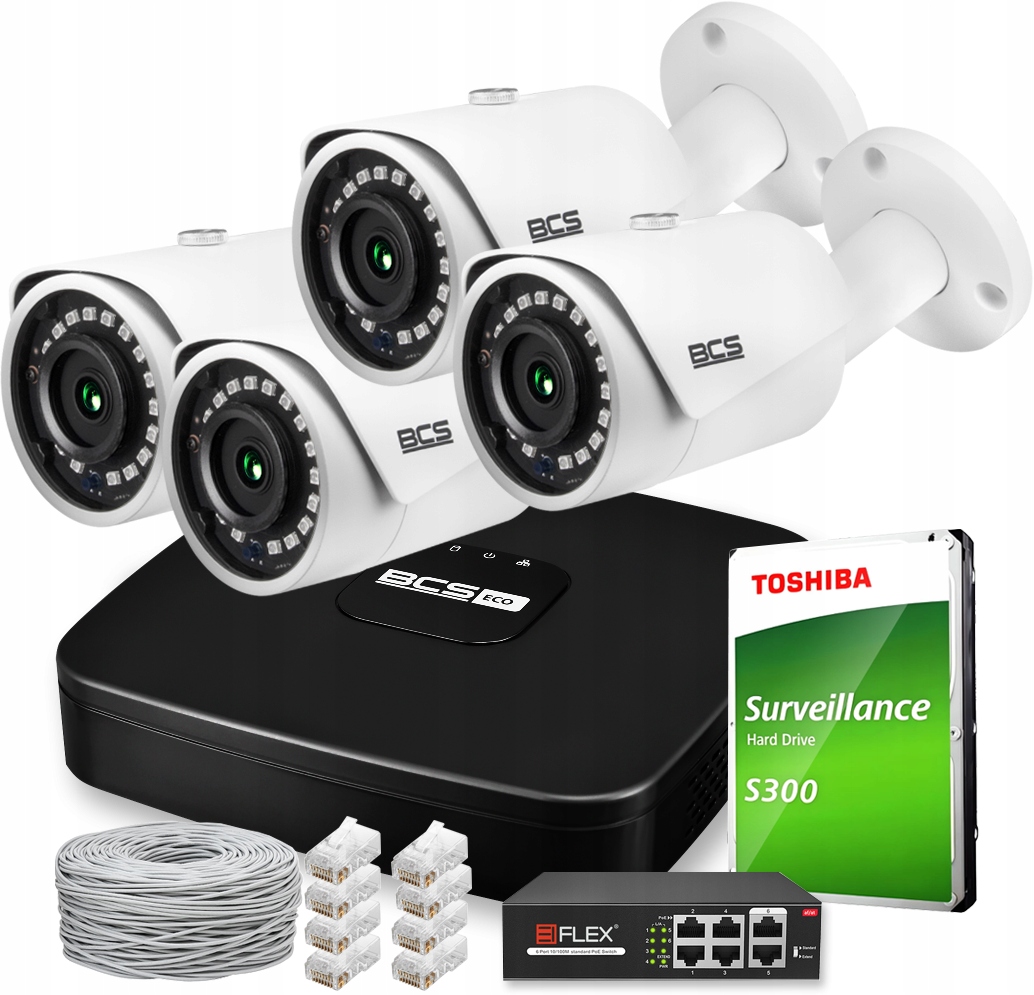 Ip monitorování Bcs 4 kamery 4Mpx PoE Venkovní záznamník Bcs 8 kanálů