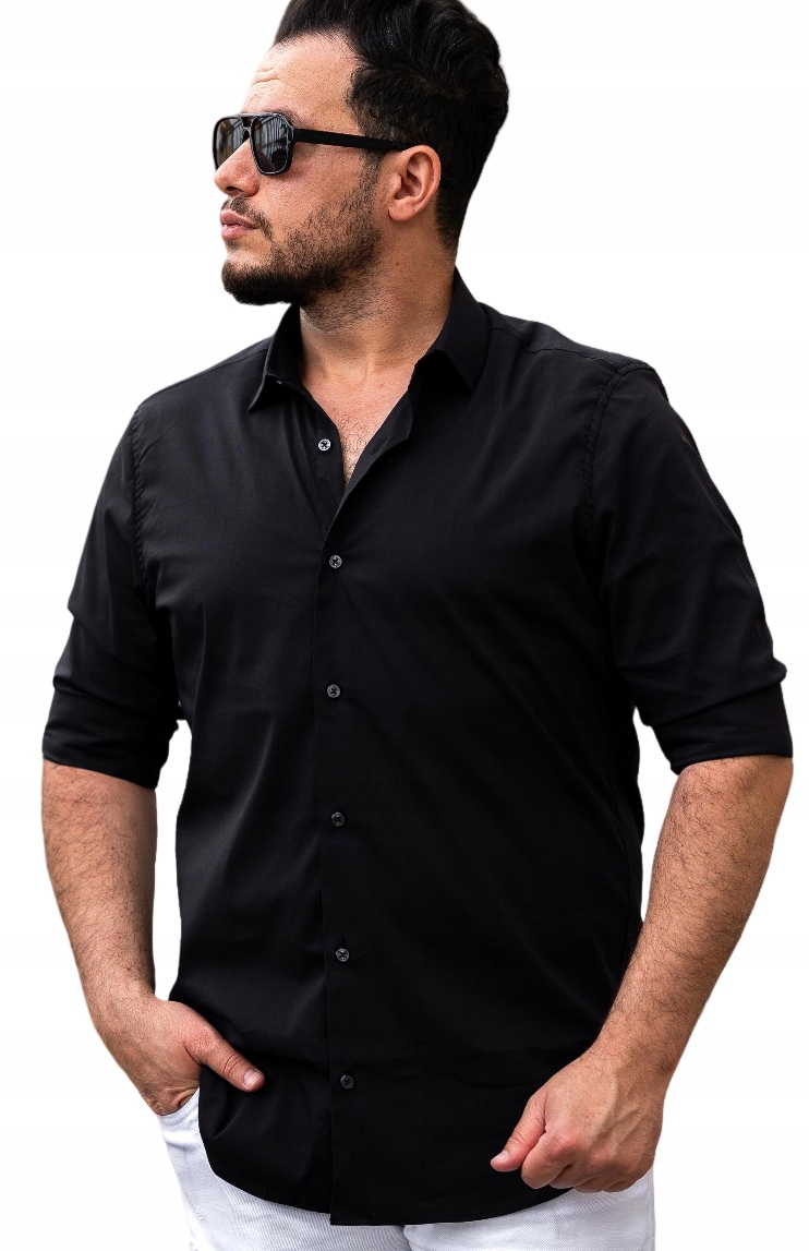 Elegantní Klasická Pánská Košile Hladká Černá XXL