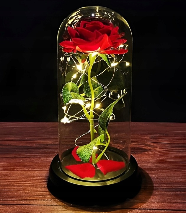 WIECZNA RÓŻA W SZKLE ŚWIECĄCA LED PREZENT NA DZIEŃ MATKI KOBIET WALENTYNKI Stan opakowania oryginalne
