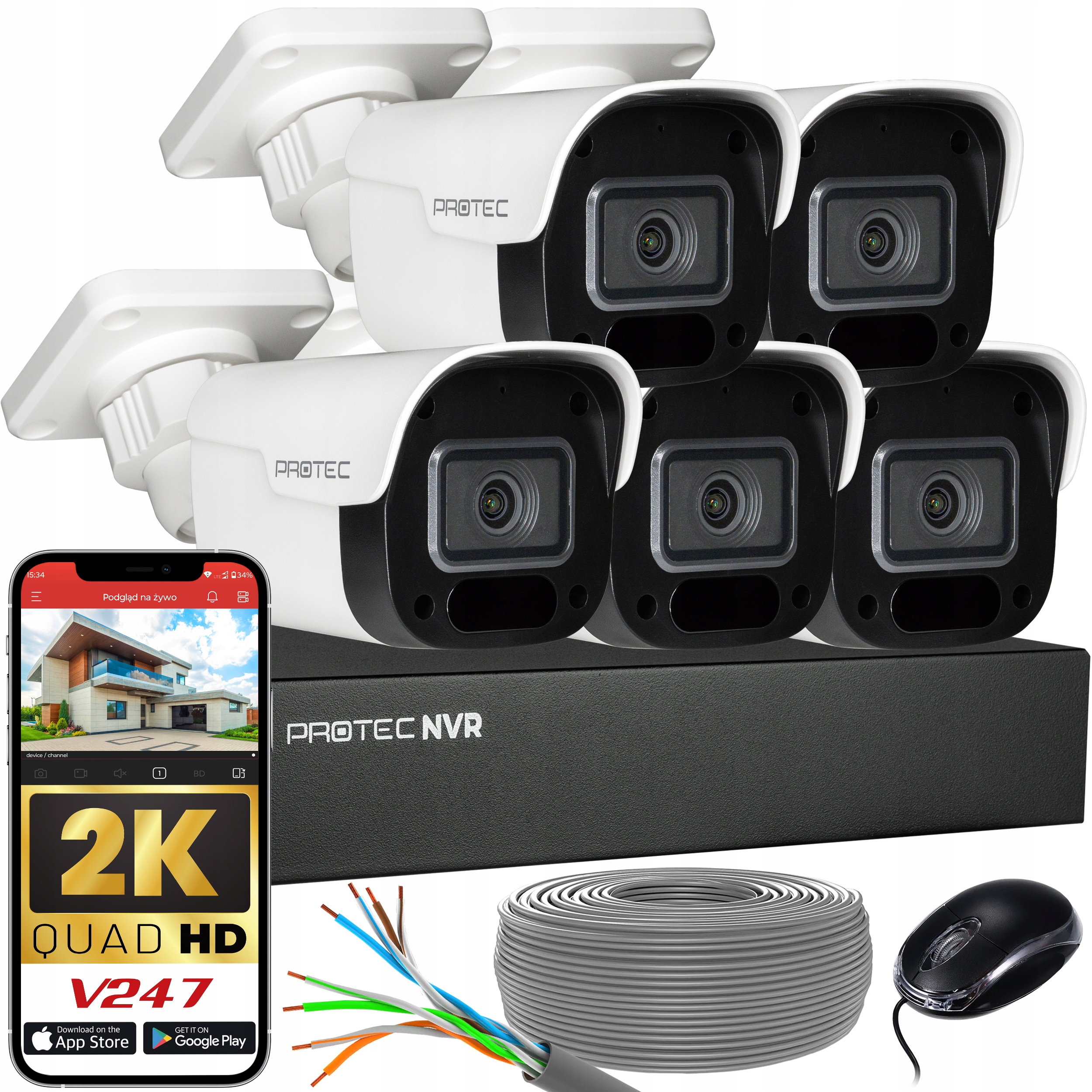 Sada monitorování 5 kamer Ip PoE 4Mpx s mikrofonem náhled bez hdd