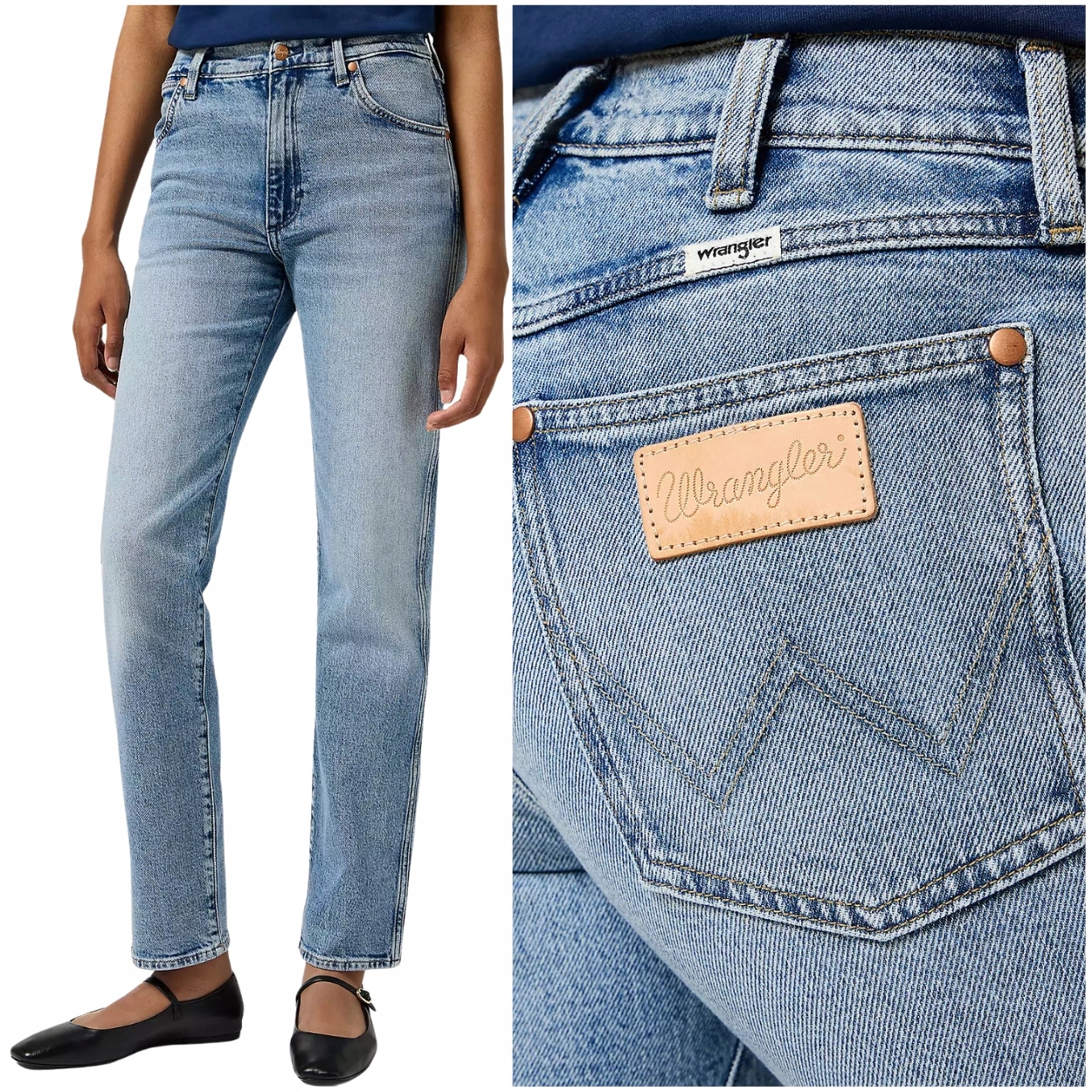 Wrangler Sunset Frosty wysokie proste damskie spodnie jeansowe W26 L32