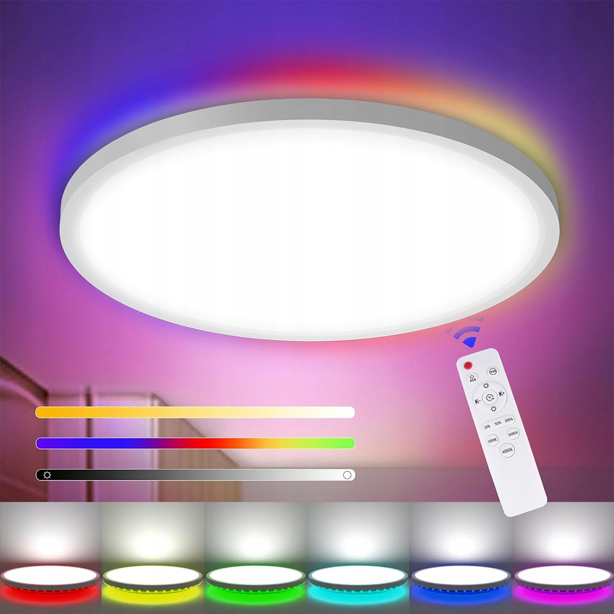 Stropní Svítidlo Led Rgb Stropní Svítidlo Na Omítku 24W 3000-6500K Bílý Kruh