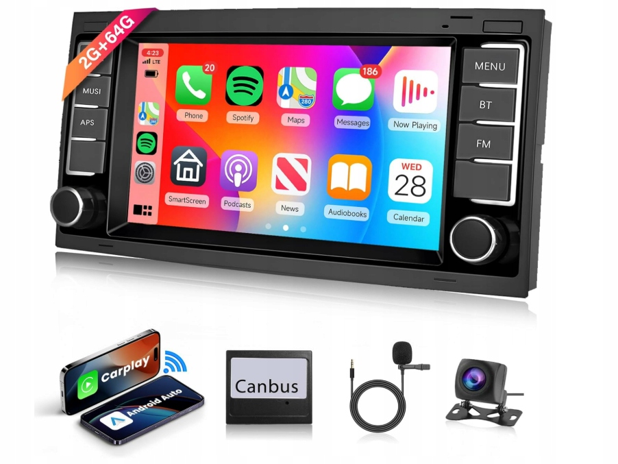 Radio Ekran 7CALI Carplay Android Transporter T5 Multivan 2/64GB Kamera Gps