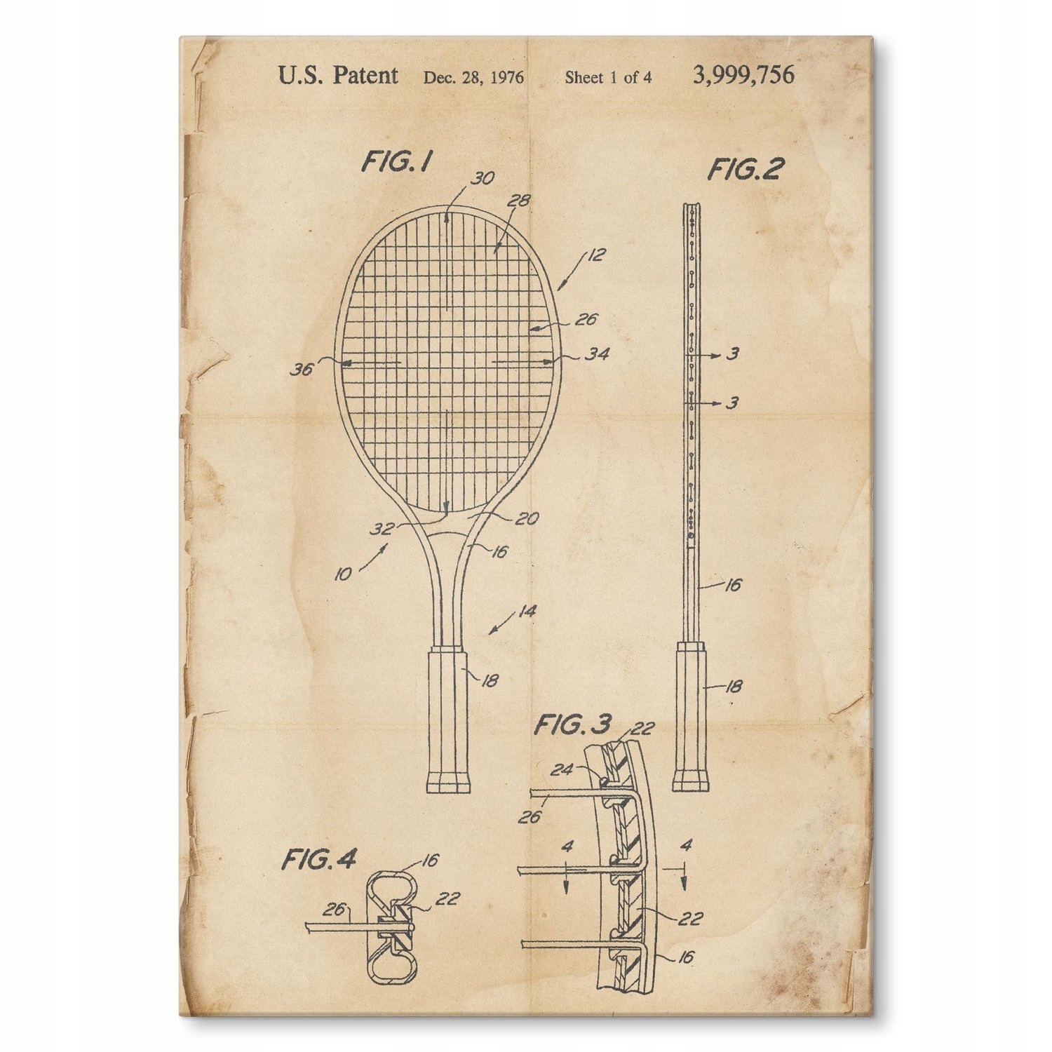Kovová plakát tenisová raketa M