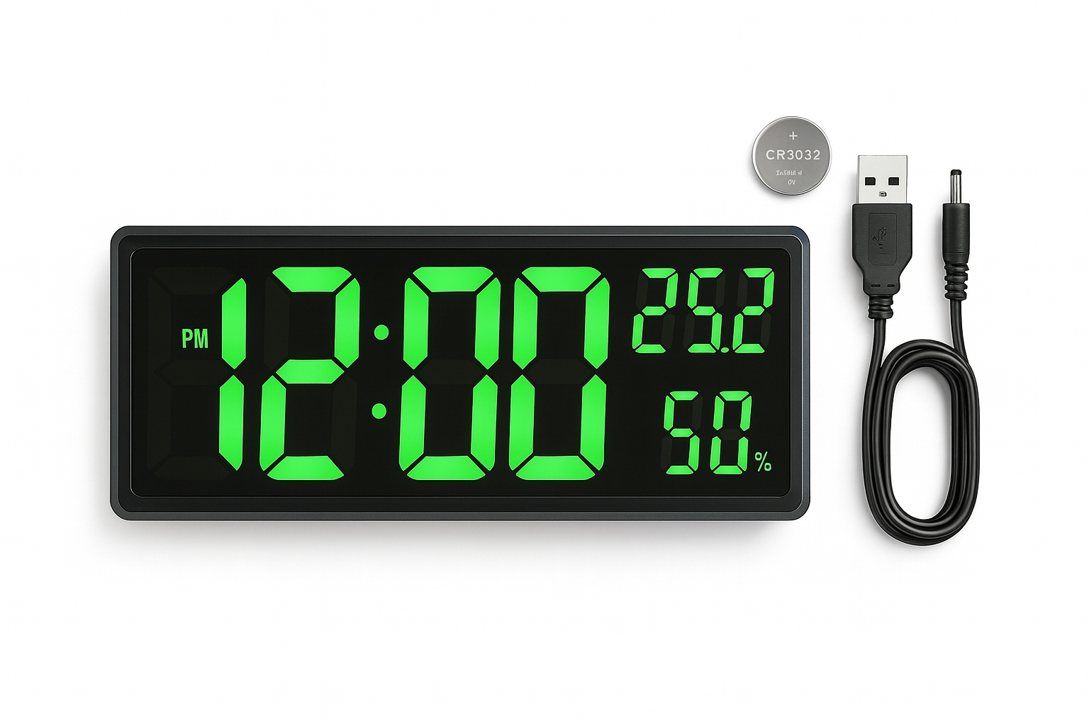 Veľký Nástenný Digitálny Vlhkomer LCD S Vlhkomerom, Dátum 24 Hodín, Alarm