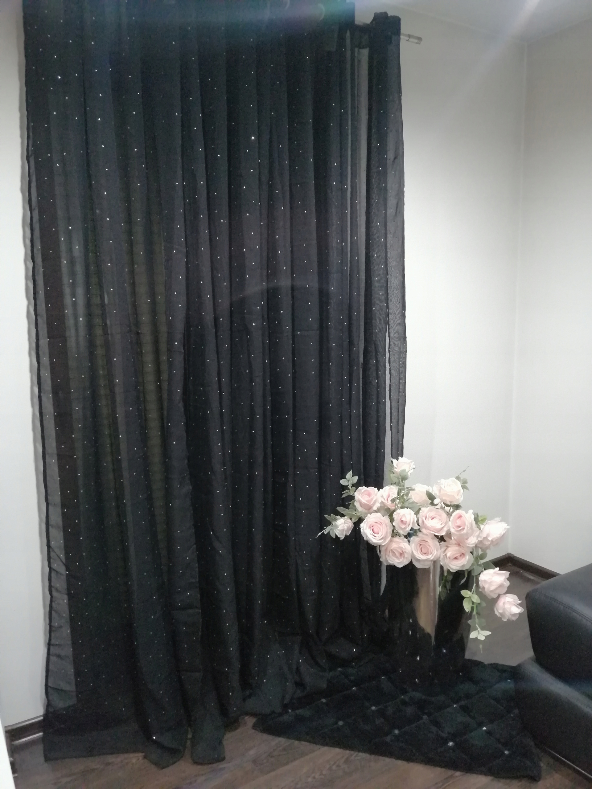 

firana cyrkonie kamienie dżet 140x250 czarna kółka