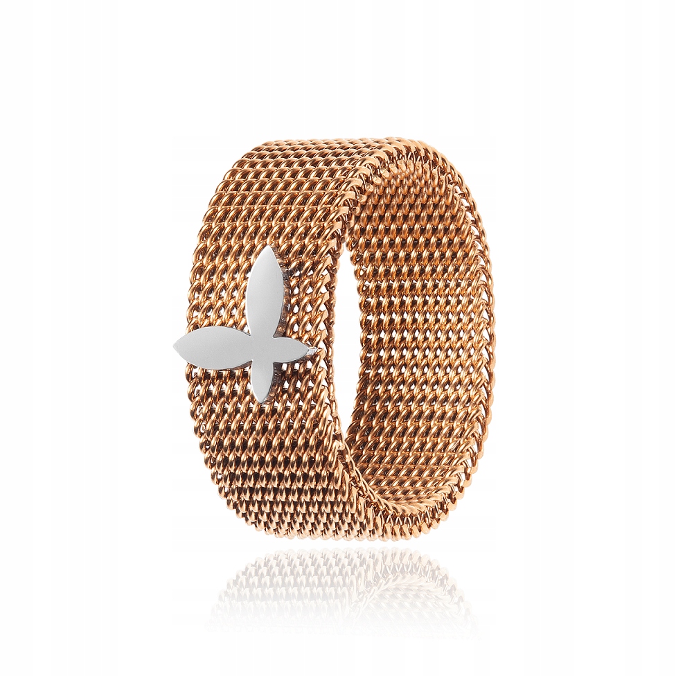 

Pierścionek mesh pozłacany róż z motylem Sadva