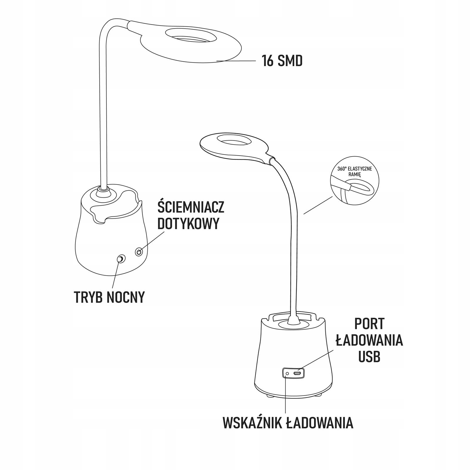 LAMPKA BIURKOWA LED BIURKO LAMPA STOJAK SMD 3BARWY TRYBY AKUMLATOR Liczba punktów światła 2