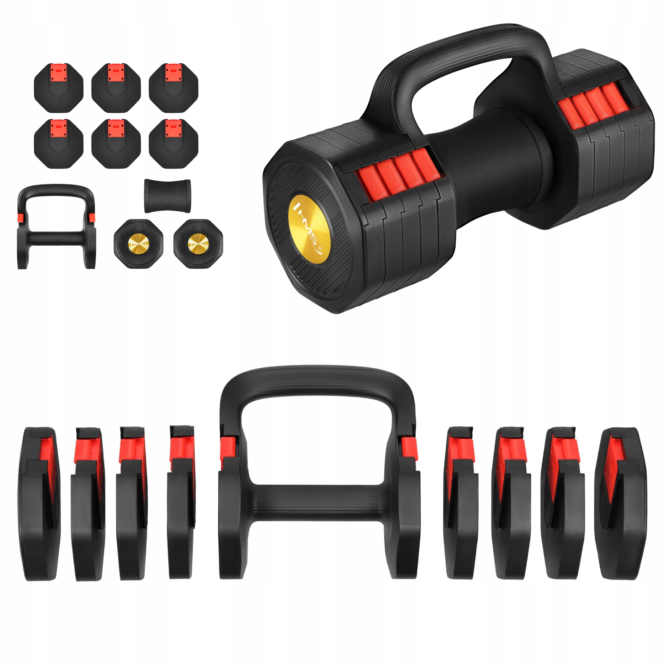 Regulovatelná Kettlebell činka 3v1 Hms 11 kg Opěrka pro fitness pumpy