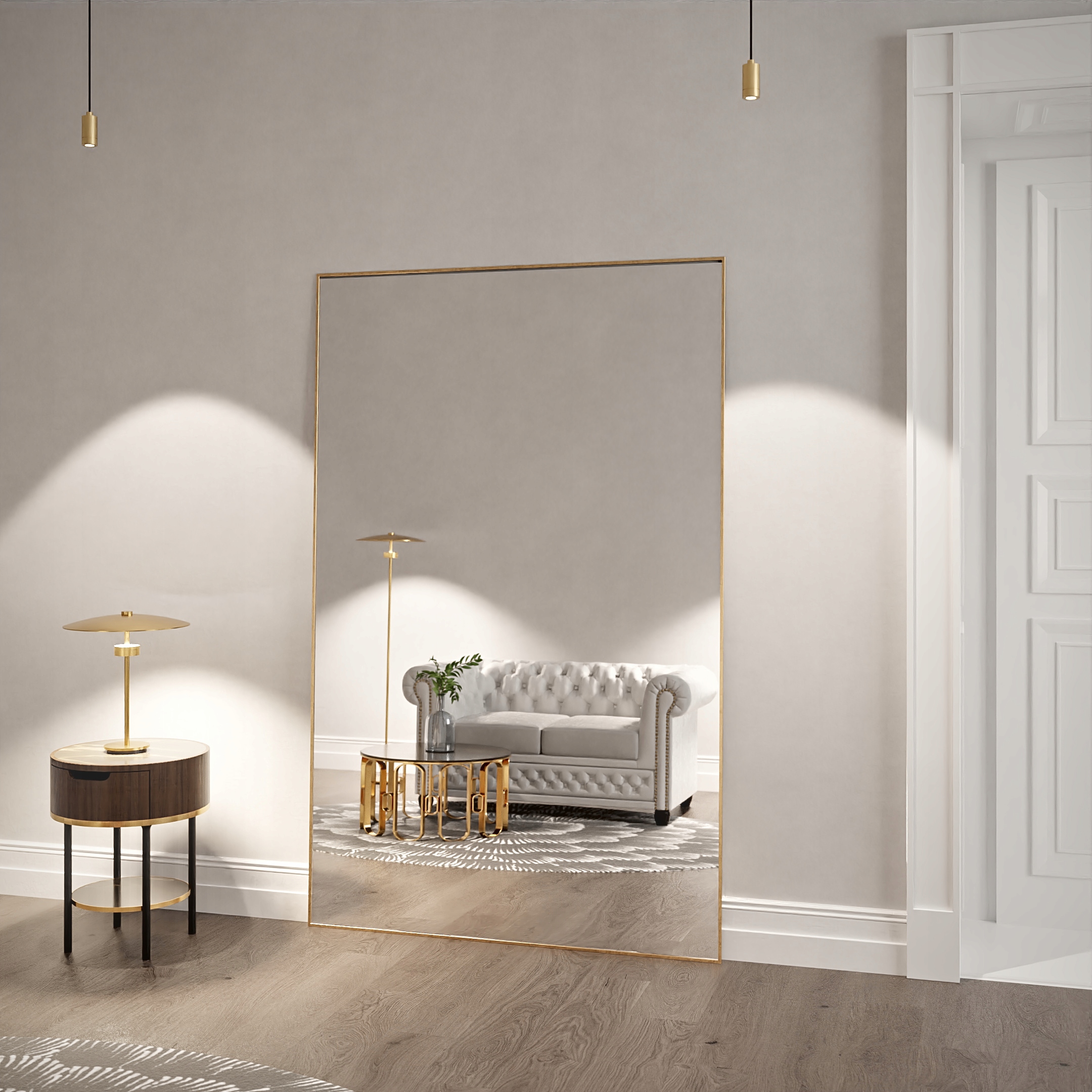 

Lustro w złotej minimalistycznej ramie 100x200