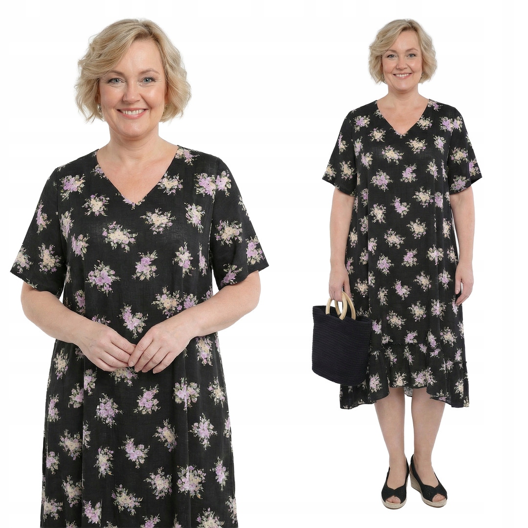 Černá šaty sukně s květy plus size, velikost 62