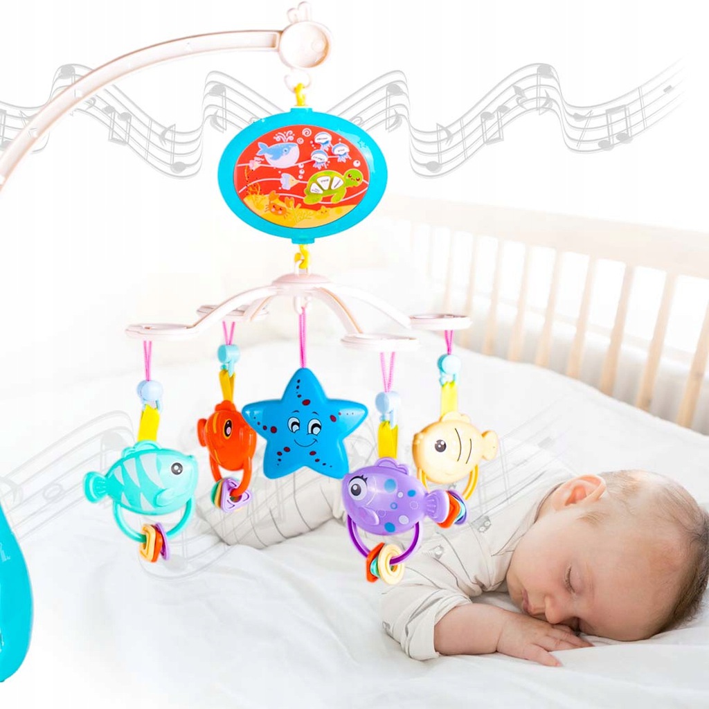 Karuzela Do Łóżeczka z Projektorem Pozytywką i Pilotem Timer Reg. Głośności Marka Stator